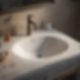 Overview of a clogged bathroom sink with water pooling