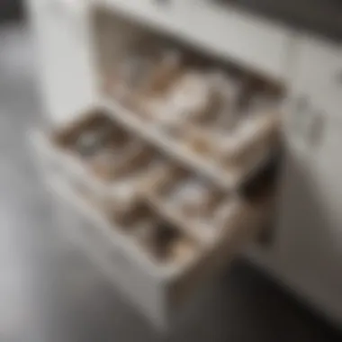 Close-up view of a well-organized bathroom cabinet using slide-out organizers