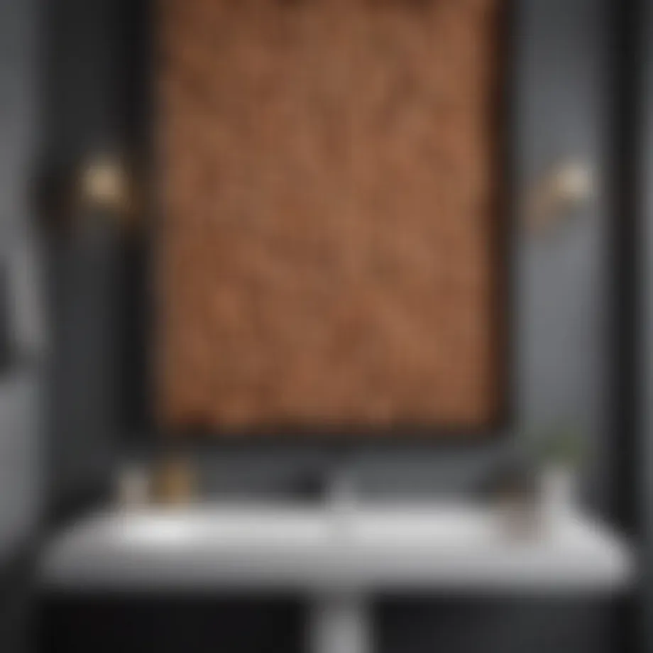 Vibrant peanut-themed wall art in a modern bathroom setting