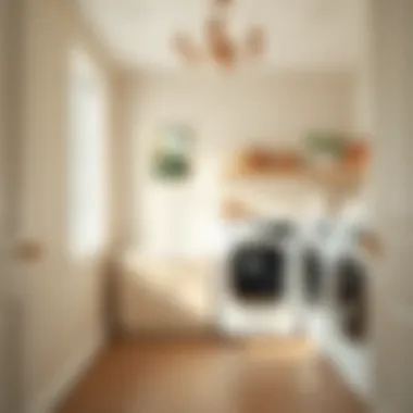 Neutral beige laundry space with functional layouts and effective lighting