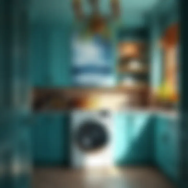 Vibrant teal laundry room showcasing modern appliances and stylish decor