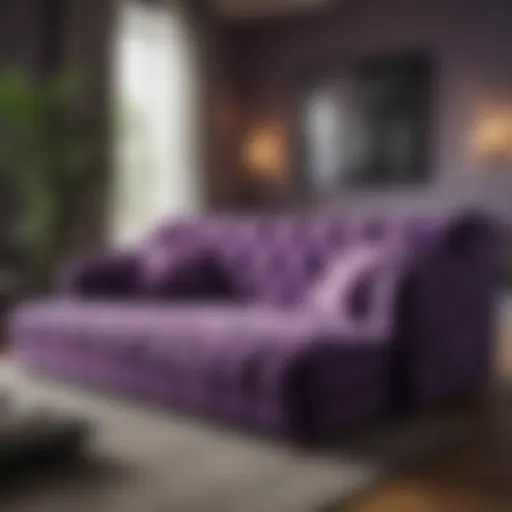 Elegant purple mattress couch in a modern living room setting