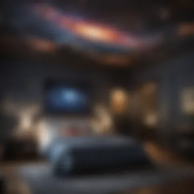 Immersive Cosmic Dreamscape Stunning bedroom adorned with a cosmic mural, showcasing a starry night sky.