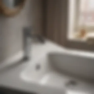 Close-up of a sealed bathroom sink with glossy finish