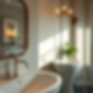 Showcase of a stylish bathroom featuring single handle faucets