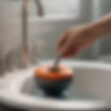 Illustration of a plunger in action on a clogged sink