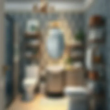 Organized bathroom featuring multifunctional furniture.