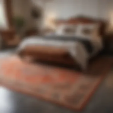 Elegant Area Rug in Bedroom Design Luxurious bedroom with an elegantly placed area rug enhancing the decor