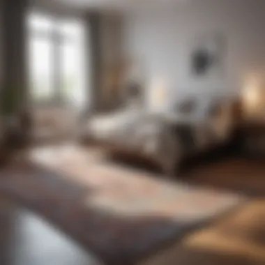Minimalist Rug Placement in Bedroom Minimalist bedroom featuring a strategically positioned rug that complements furniture