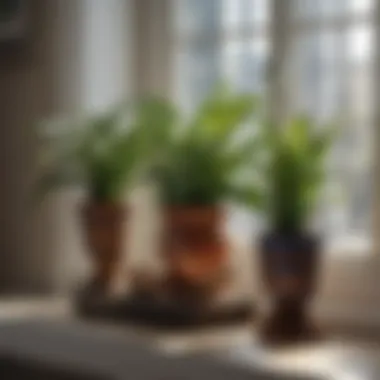 An artistic arrangement of various indoor plants on a light-filled windowsill