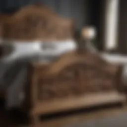 Elegant solid oak bed frame with intricate design