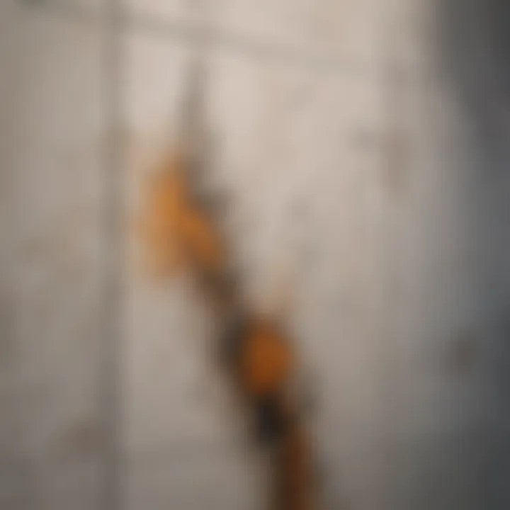 Close-up of a bathroom tile showing tough stains and mold