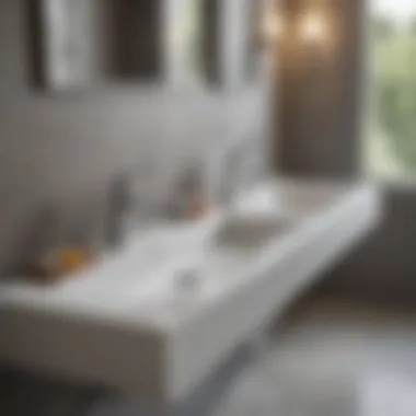 Modern Double Faucet Trough Sink A beautifully designed double faucet trough sink in a modern bathroom