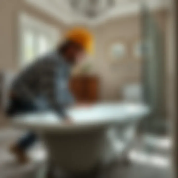 Professional contractor working on bathtub installation