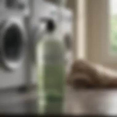 Bottles of natural cleaning solutions for laundry odor