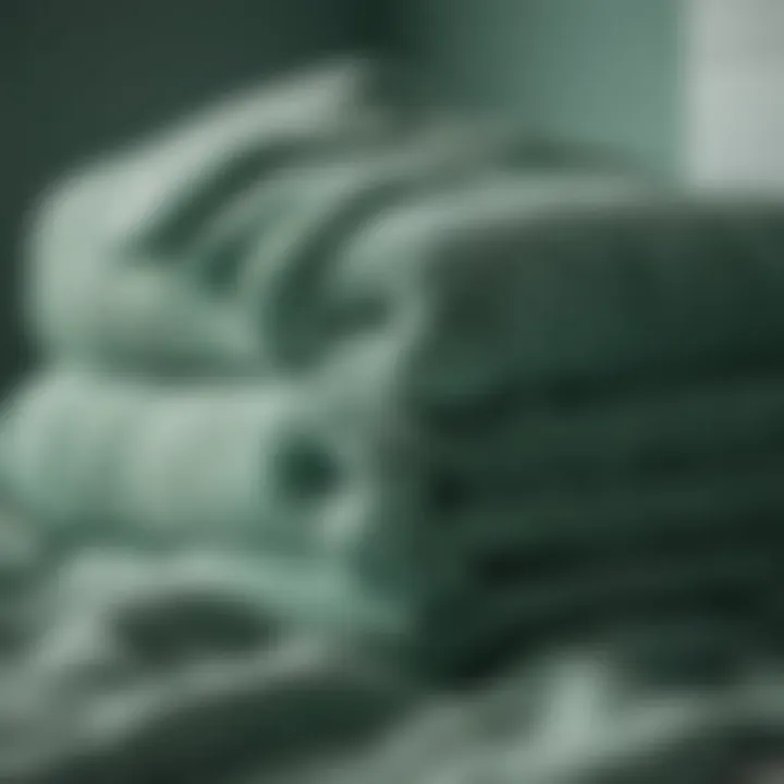 Close-up of soft texture of sea green bath towels showcasing material quality