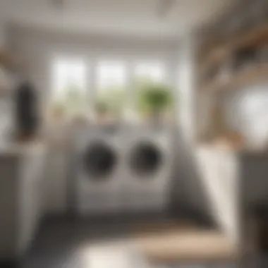 Optimized Laundry Space with Heavy-Duty Tub A well-organized laundry space featuring a heavy-duty laundry tub in use