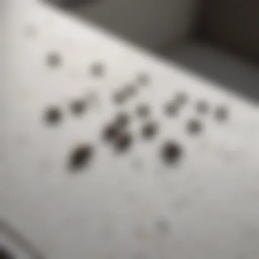 Close-up of little black flies on bathroom surface