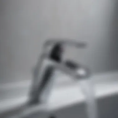 Close-up of the water flow in a waterfall chrome faucet