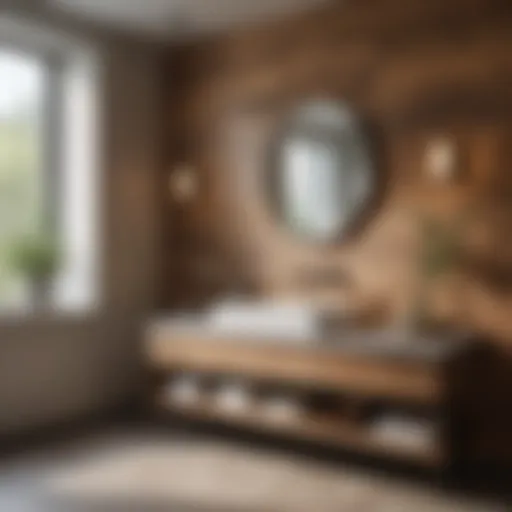 Elegant wood plank bathroom wall featuring a combination of natural hues and textures.