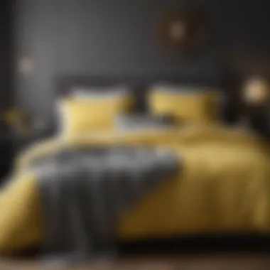Textile Harmony in Bedroom Stylish bedding in yellow and grey tones
