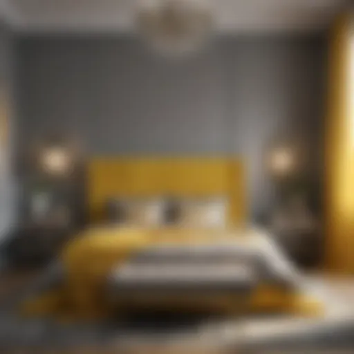 Elegant yellow and grey bedroom showcasing harmonious decor