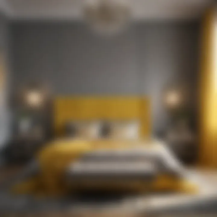 Elegant yellow and grey bedroom showcasing harmonious decor